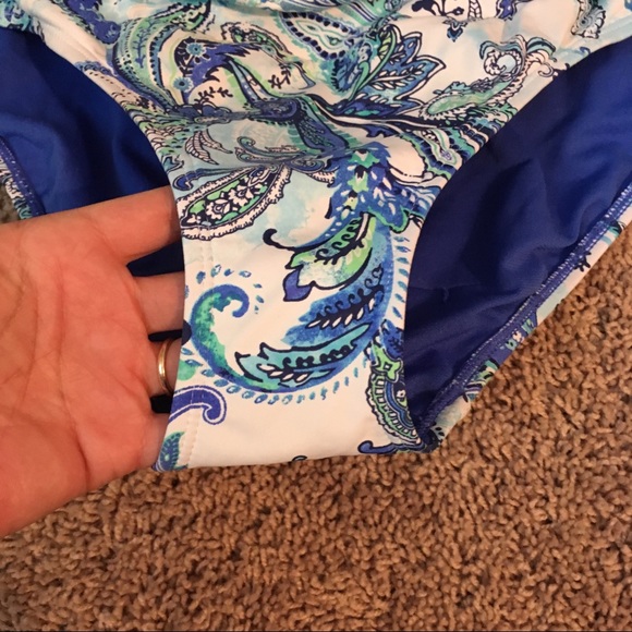 LAUREN RALPH LAUREN Fiesta Paisley Twist Bandeau Underwire Mio One-Piece Blue 6 - Picture 6 of 16